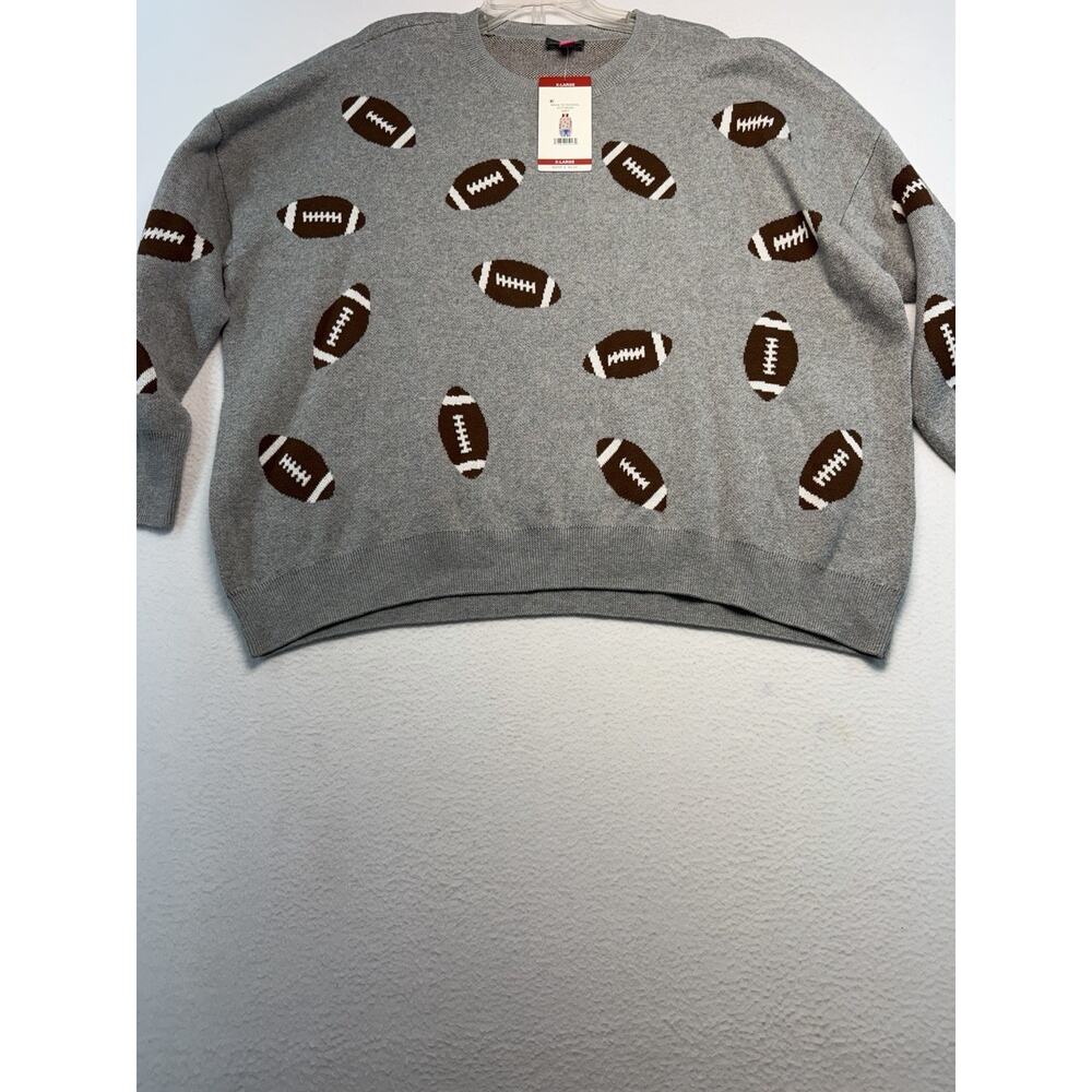 Vince Camuto Women’s XL Gray Football 100% Cotton Sweater Crewneck Casual Cozy - Picture 2 of 10